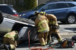 car crash accident scene with damaged vehicles