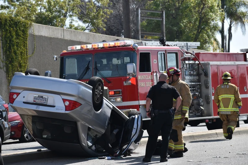 Car accident scene with damaged vehicles